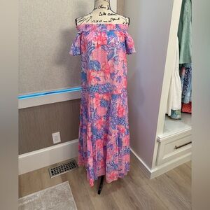 Lilly Pulitzer Pink and Blue Off-Shoulder Dress